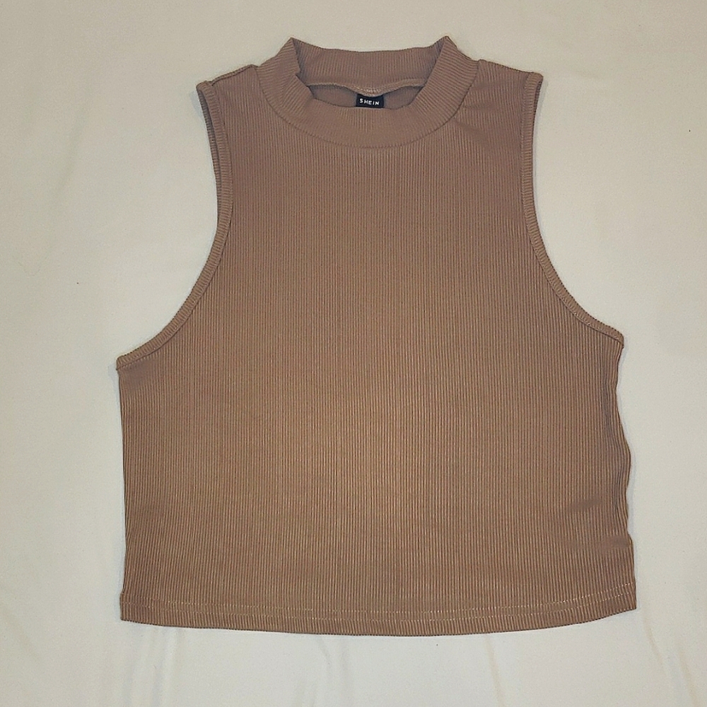 Sleeveless Ribbed Cropped Mock Neck Tank Top